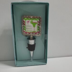 Flamingo Wine Bottle Stopper - Green and Silver